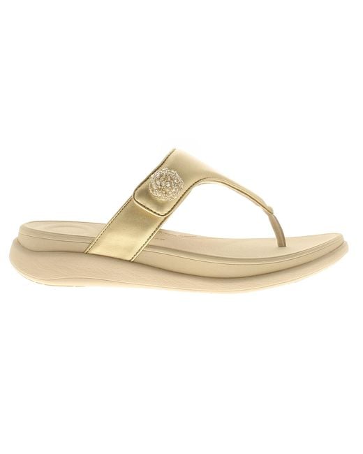 Fitflop Black Flip Flops Mode Go Beadie Button Toe Post Slip On Platino