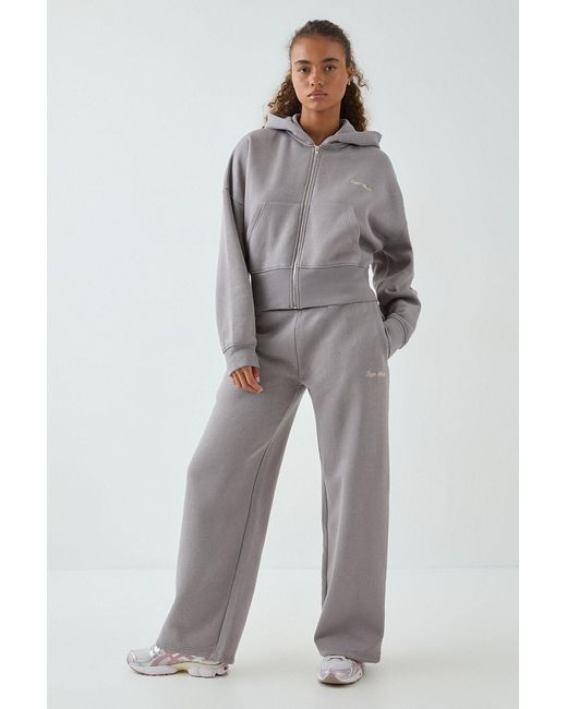 DSGN Studio Gray Deep Hem Boxy Crop Zip Through Hooded Tracksuit