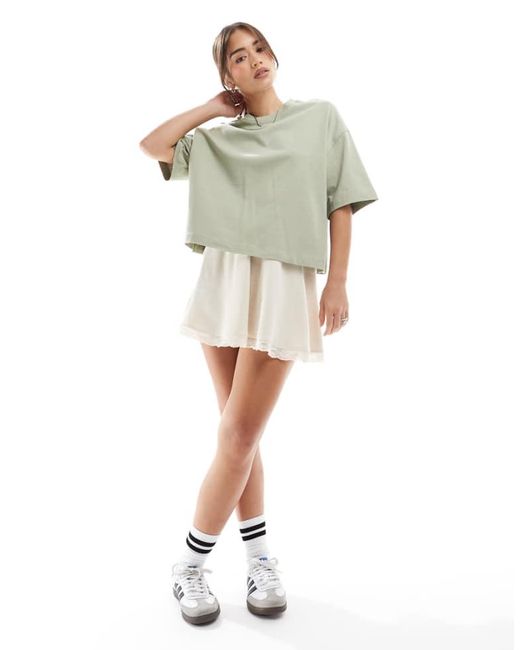 Miss Selfridge White Soft Rib Lace Underlay Floaty Mini Skirt