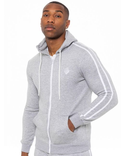 Enzo White Zip Up Hoodie With Tape for men