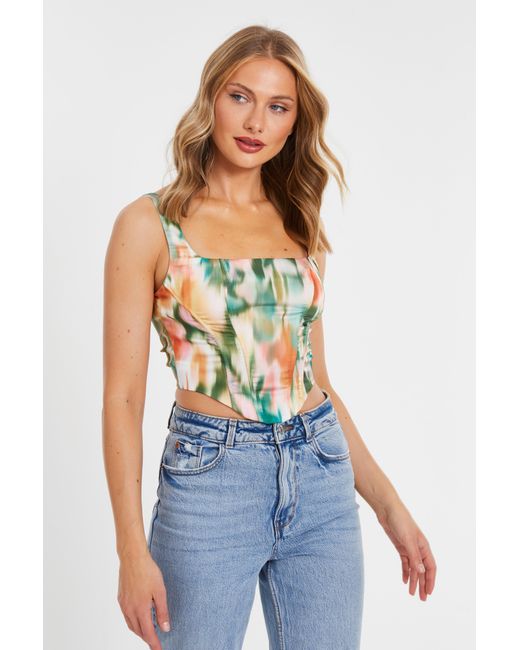 Quiz Blue Multicoloured Marble Print Corset Crop Top