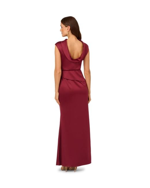 Adrianna Papell Red Satin Crepe Midi Dress