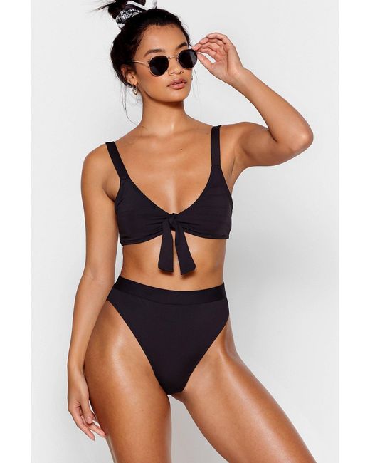 Nasty Gal Black Tie Front High Leg Bikini Set