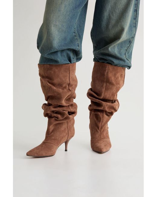 Boohoo Blue Slouchy Column Knee High Boots