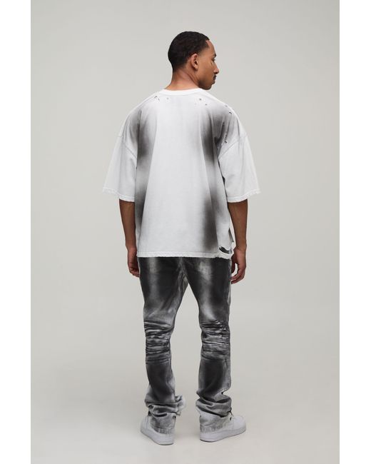 BoohooMAN Black Skinny Stack Flare Heavy Washed Jeans for men