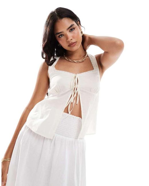 ASOS White Cotton Cami Top With Front Ties