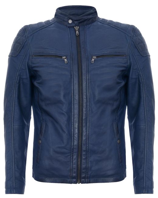 Infinity Leather Blue Vintage Quilted Racing Zipped Biker Jacket for men