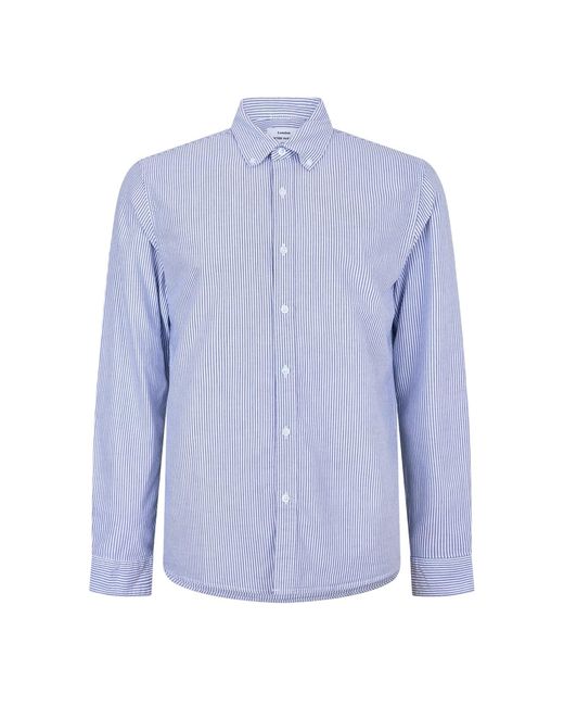 Peter Werth Blue Pinstripe Regular Long-Sleeved Shirt Cotton for men