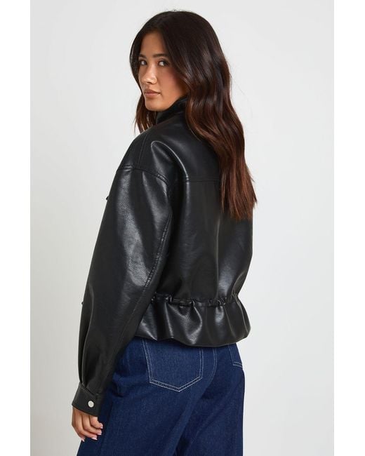 Boohoo Black Funnel Neck Faux Leather Jacket