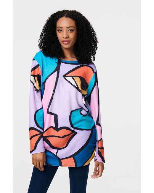 Izabel London White Abstract Diamante Detail Tunic Top