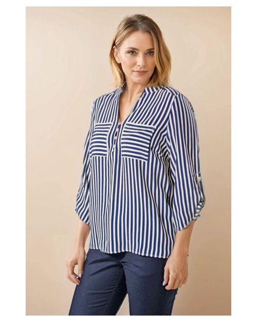 Wallis Blue Stripe Henley Pocket Blouse