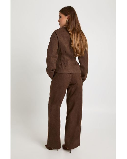 Boohoo Brown Wool Look Straight Leg Trousers