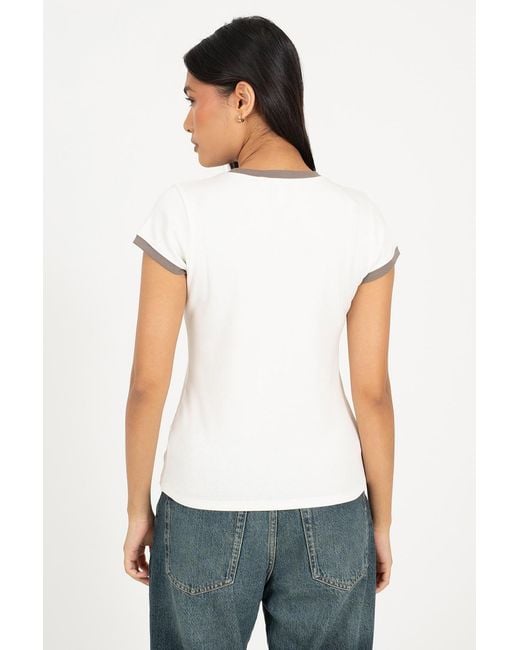 Brave Soul White Cotton Jersey Contrast Edge Short Sleeve T-Shirt