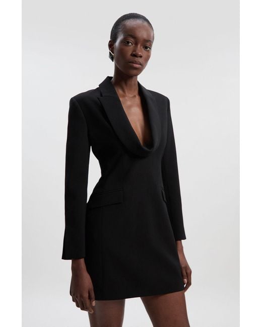 Karen Millen Black Polished Tailored Cowl Neck Blazer Mini Dress