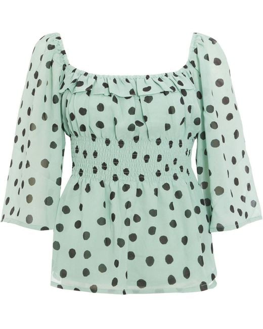 Quiz Green Chiffon Polka Dot Blouse
