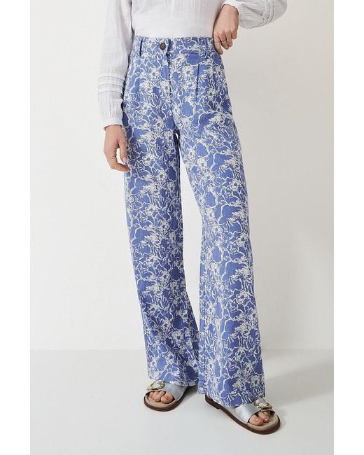 Crew Blue Floral Wide Leg Trousers Viscose