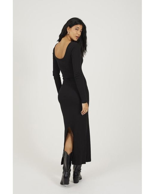 Brave Soul Black Scoop Back Ribbed Long Sleeve Maxi Dress