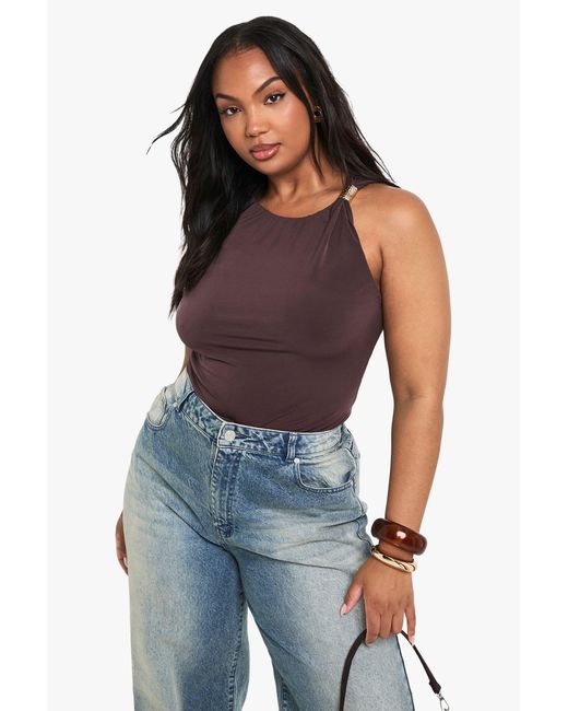 Boohoo Blue Plus Trim Detail Top