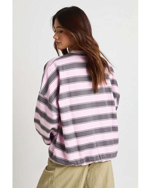 Boohoo Pink Striped Oversized Crew Neck Sweatshirt