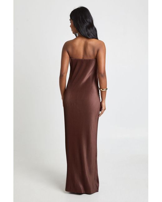 Boohoo Brown Plisse Knot Front Column Maxi Dress