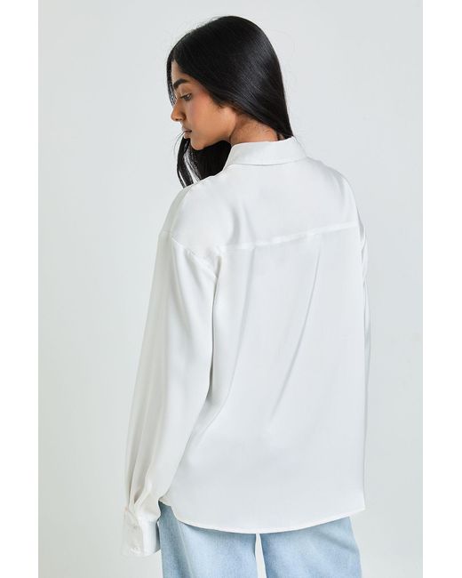 Boohoo Blue Satin Button Down Shirt