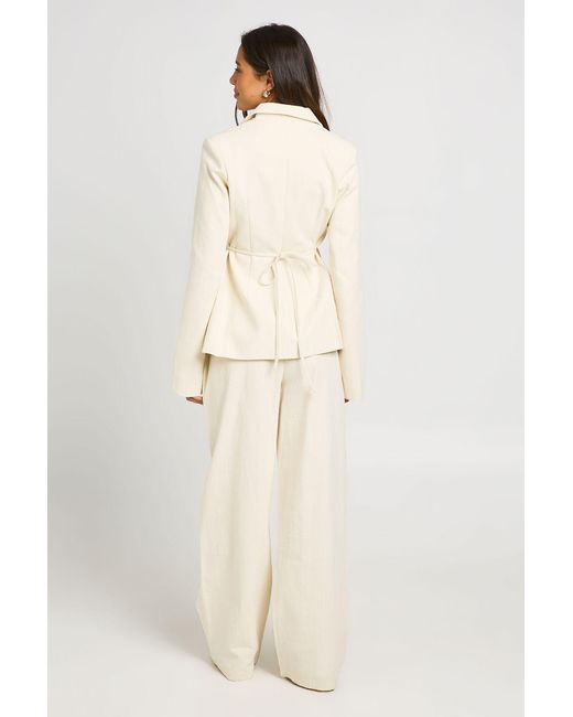 Boohoo Natural Premium Linen Look Straight Leg Tailored Trousers