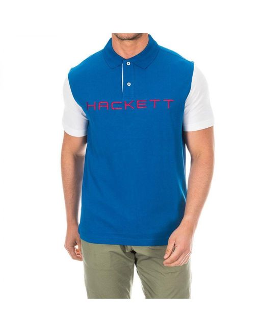 Hackett Blue Short-Sleeved Polo Shirt With Lapel Collar Hmx1008B for men