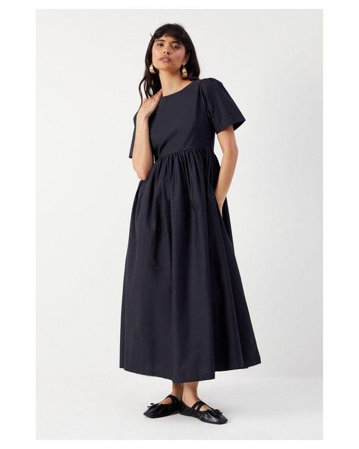 Warehouse Blue Poplin Chuck On Smock Midi Dress