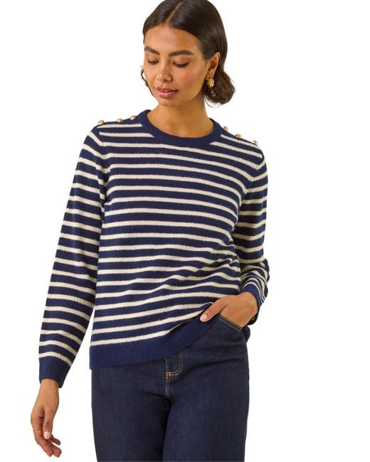 Roman Blue Stripe Buttoned Knit Jumper