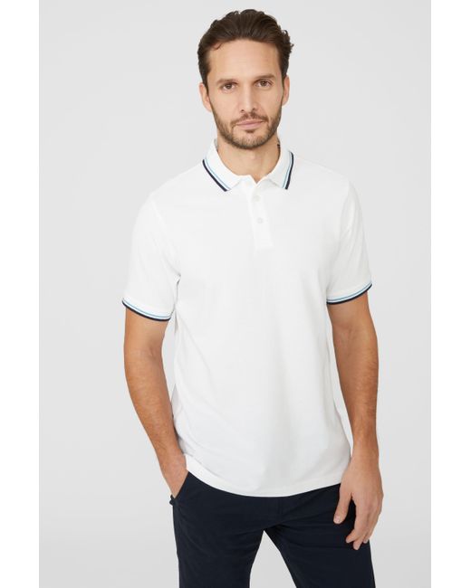 MAINE White Pique Tipped Polo for men