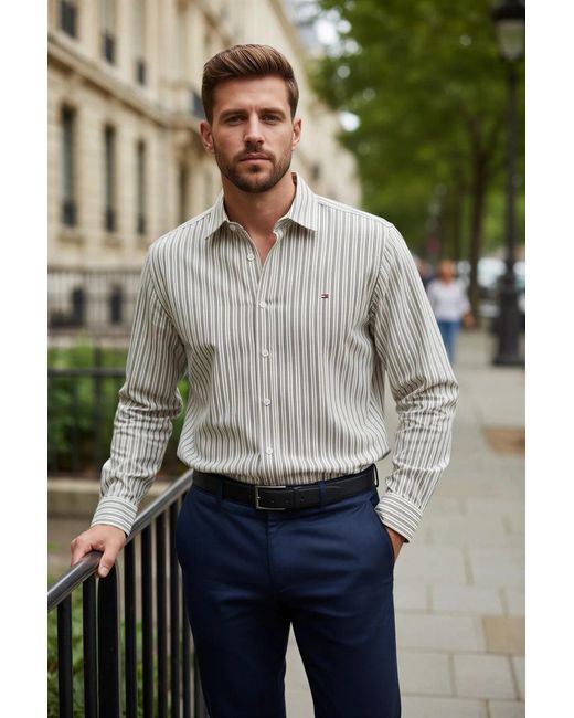 Tommy Hilfiger Green Striped Cotton Shirt for men