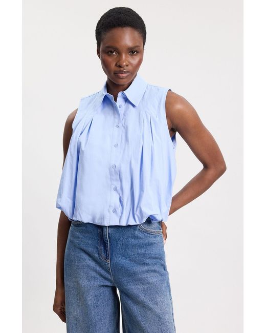 Karen Millen Blue Cotton Sleeveless Puffball Shirt