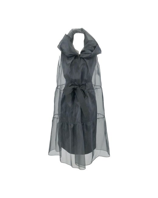 Moschino Blue Shift Dress With Tulle Overlay