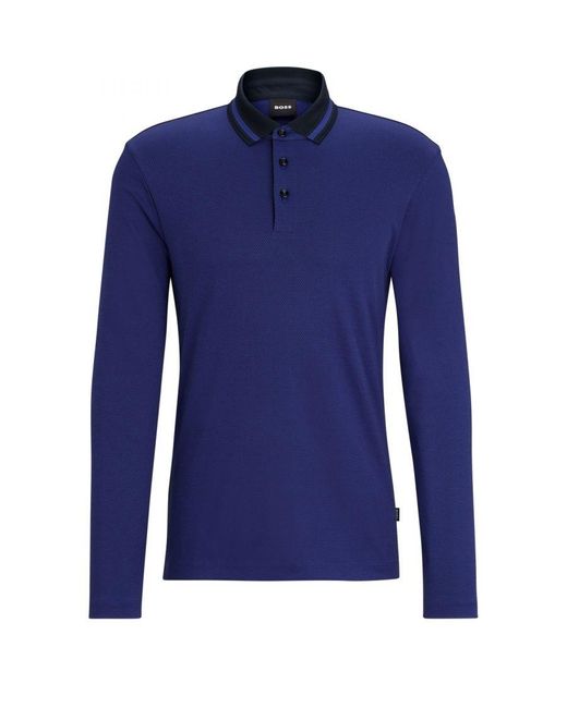Boss Blue Hugo Boss Pleins 23 Long Sleeved Polo Shirt Dark for men