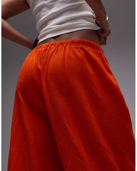 TOPSHOP Red Linen Straight Leg Trouser