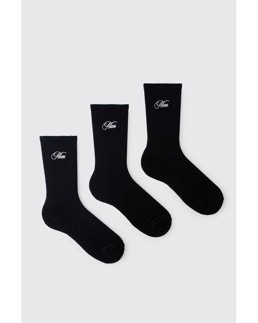 BoohooMAN Black 3 Pack Script Embroidered Socks for men