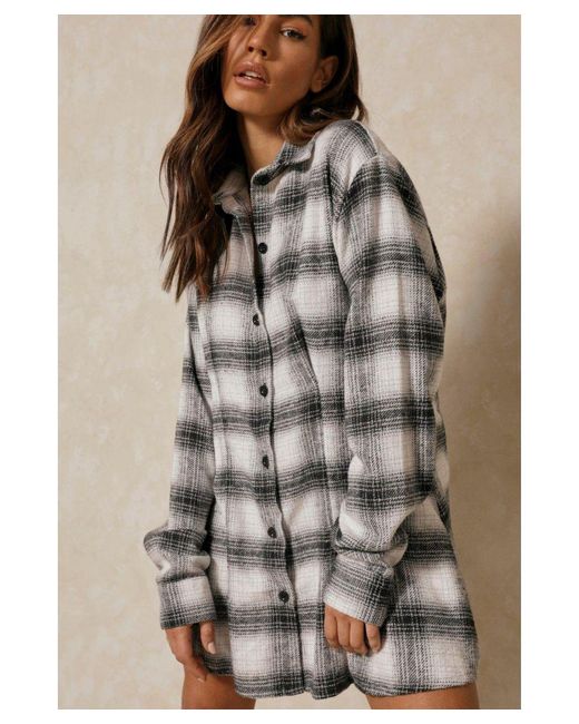 MissPap Brown Checked Fitted Shirt Dress Cotton