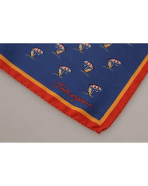 Dolce & Gabbana Blue Printed Square Handkerchief 100% Silk Scarf for men