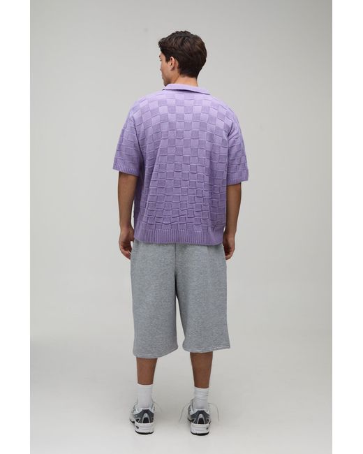 BoohooMAN Purple Oversized Boxy Checkerboard Circa 98 Knitted Polo for men