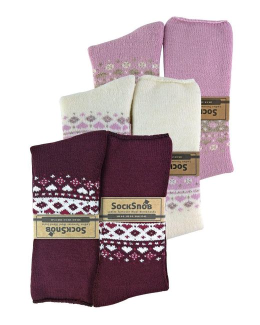 Sock Snob Red 3 Pack Ladies Wool Nordic Design Bed Socks