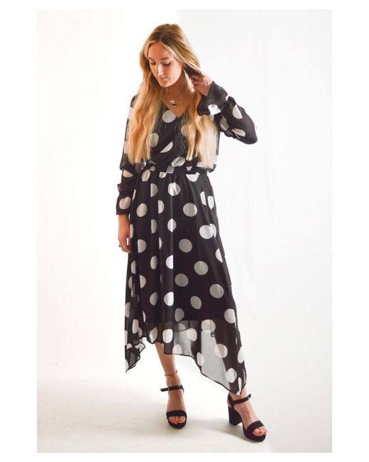 Roman Black Polka Dot Hanky Hem Dress