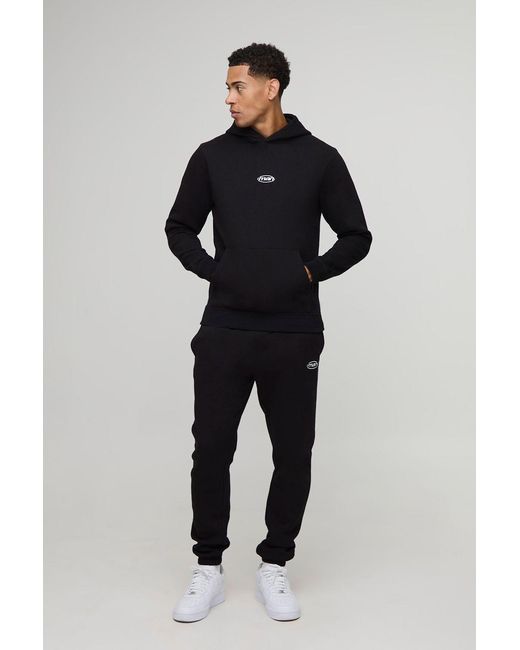 BoohooMAN Black Slim Fit Sport Hooded Tracksuit for men