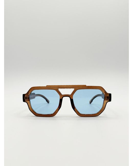 SVNX Blue Angular Navigator Style Sunglasses for men