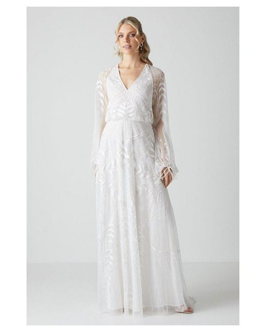 Coast White Boho Embroidered Blouson Sleeve Wedding Dress
