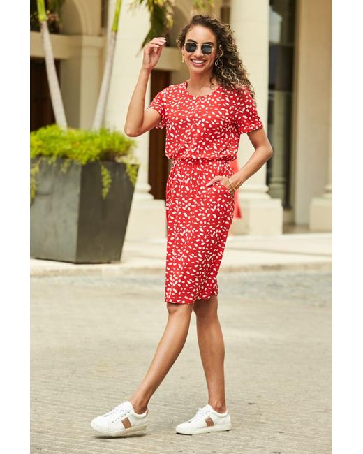 Sosandar Red Fleck Print Stretch Waist T-Shirt Dress Denim