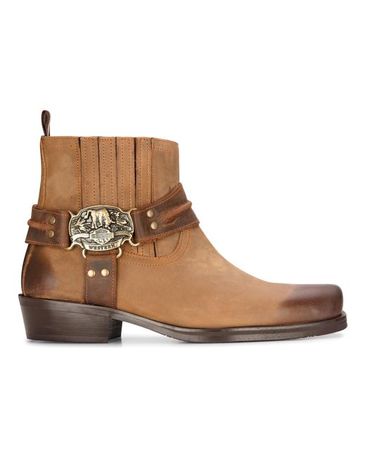 Infinity Leather Brown Cowboy Ankle Boots Biker Western Square Toe Hunting Boot for men