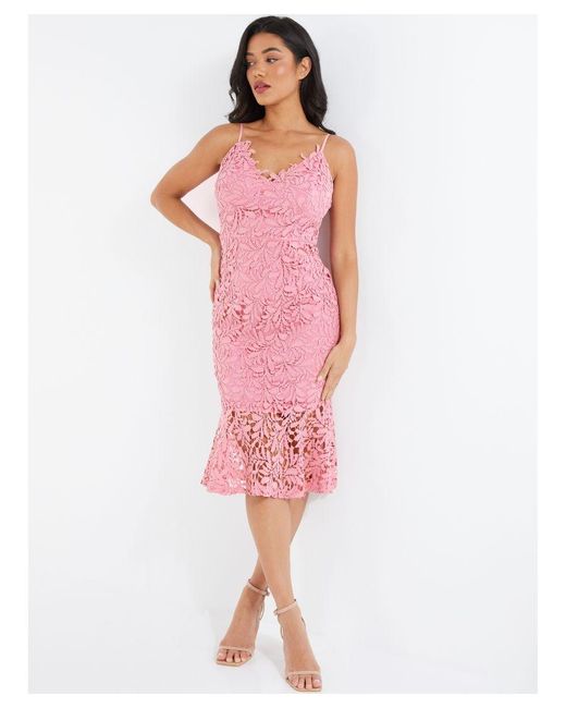 Quiz Pink Lace Fishtail Midi Dress