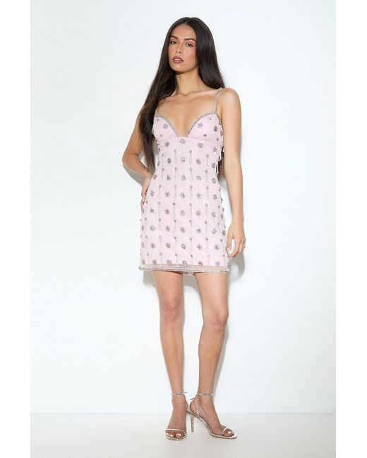 MissPap Pink Premium Embellished Sweetheart Mini Dress
