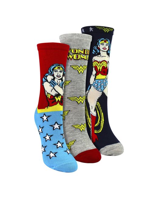 WONDER WOMAN Blue 3 Pairs Ladies Cotton Novelty Socks