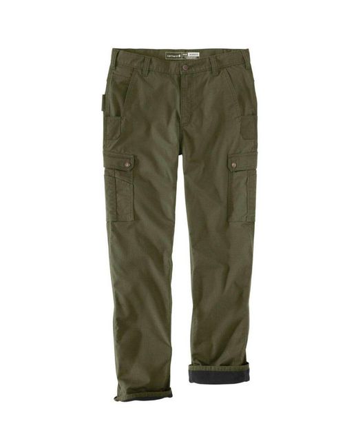 Carhartt Green Ripstop Cargo Fleece Lined Work Pants for men